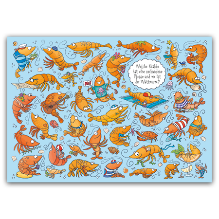 Welche Krabbe hat eine verbundene Flosse und wo ist der Wattwurm? | Welche Krabbe hat eine verbundene Flosse? (Strukturkarton mit Lack-Effekten)