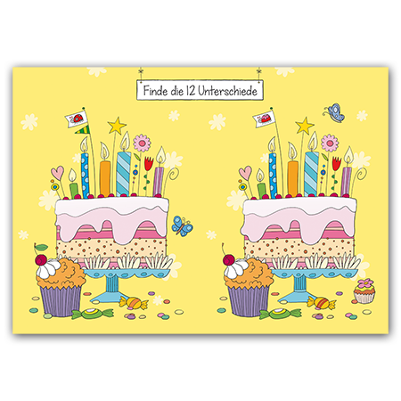 Finde die 12 Unterschiede  Geburtstagstorten-Rätsel (Strukturkarton mit Lack-Effekten)